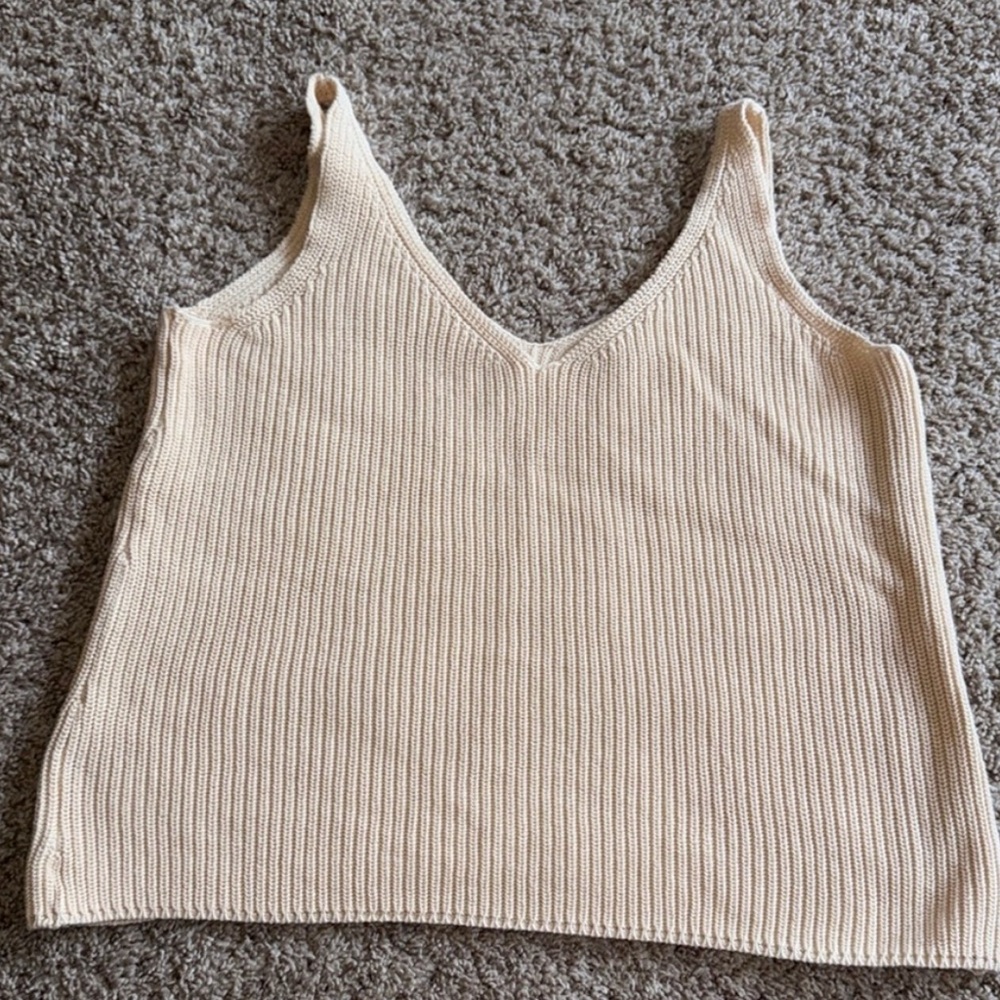 Cream Ribbed Knit Tank Top
